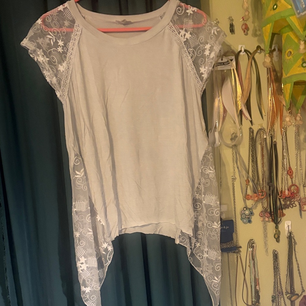 POL White Lace Accent Blouse